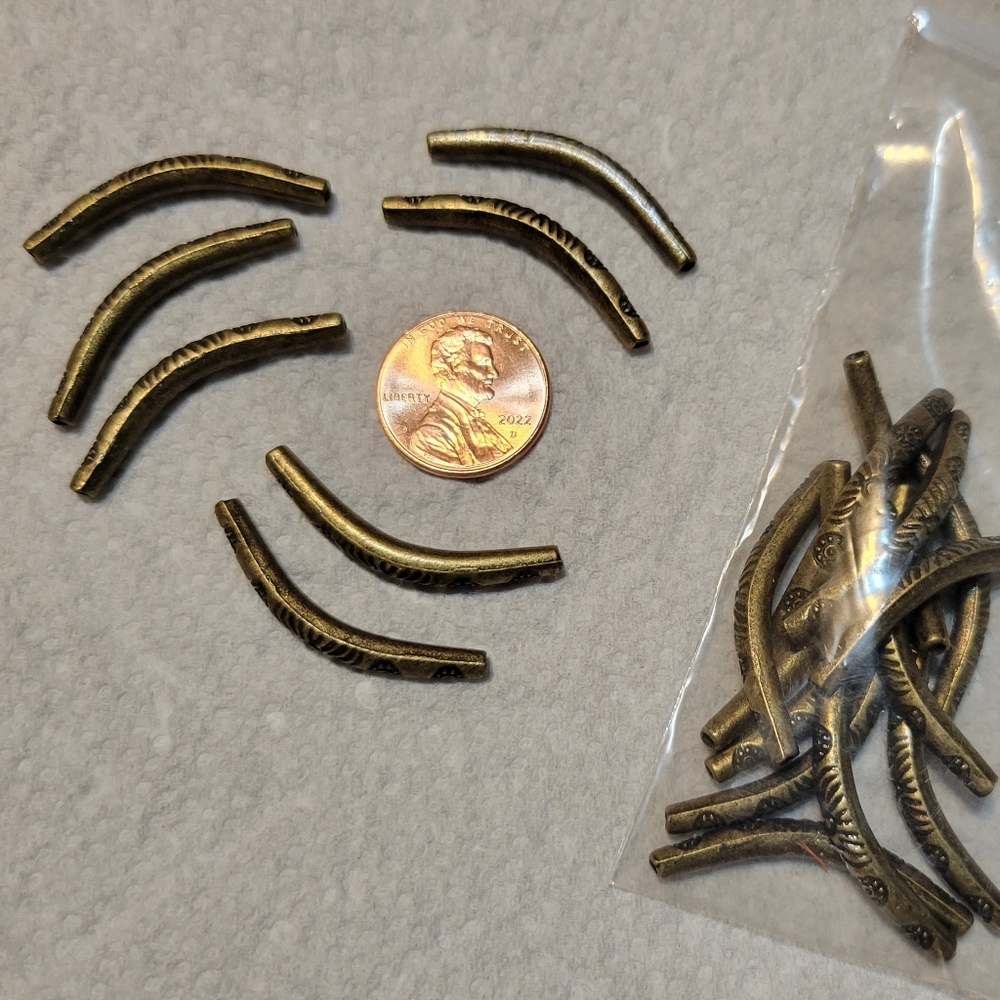 Antique Brass Curved Tube Beads - Pack of Decorative Spacer Beads
